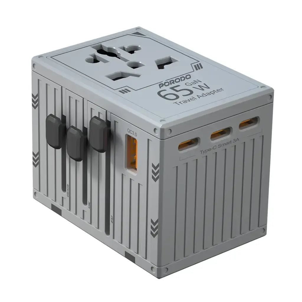 PD-FWCH038-GY , Porodo Fwc038 Gan 5-Port Travel Block Universal Charger-Grey