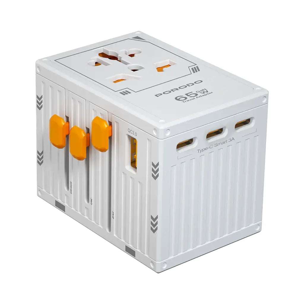 PD-FWCH038-WH , Porodo Fwc038 Gan 5-Port Travel Block Universal Charger Pd65w-White