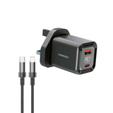 Porodo Dual-Port | Digital Display Quick Charger with Cable Type C To Lightning cable