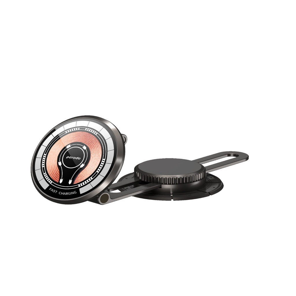Porodo Magnetic Wirless Fast Charging Mount with Double Folding and 360 Rotation - Black