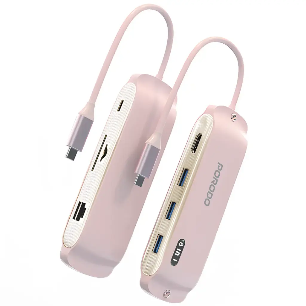PDBS8HPK | Porodo Malone Multi-Port USB-C Hub | Pink