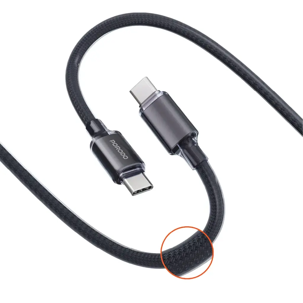 PDCBL0038 | Porodo Usb-C To Usb-C Braided Cable 1M - Black