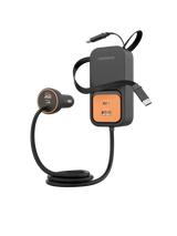 PDCCR32BK | Porodo Enzo Multi-Port Car Charger Dual 70cm Retractable Cables | Black