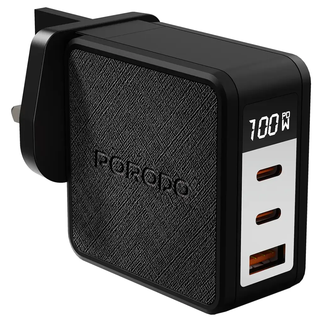 PDFWCH095BK| Porodo Quantum Gan 100W Multi-Port Charger With Digital Display | Black