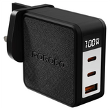 PDFWCH095BK| Porodo Quantum Gan 100W Multi-Port Charger With Digital Display | Black