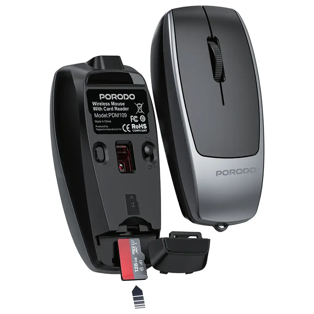 PDM109SL | Porodo Wireless Mouse 1600DPI with Card Reader | Silver