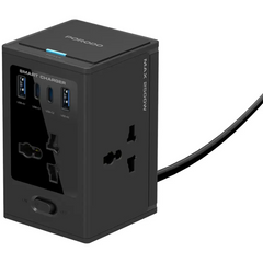 PDUNS8430BK | PDUNS8430BK | Porodo Universal GaN Multi-Port Cube Adapter with 4 AC Sockets | Black - GulfStore.com