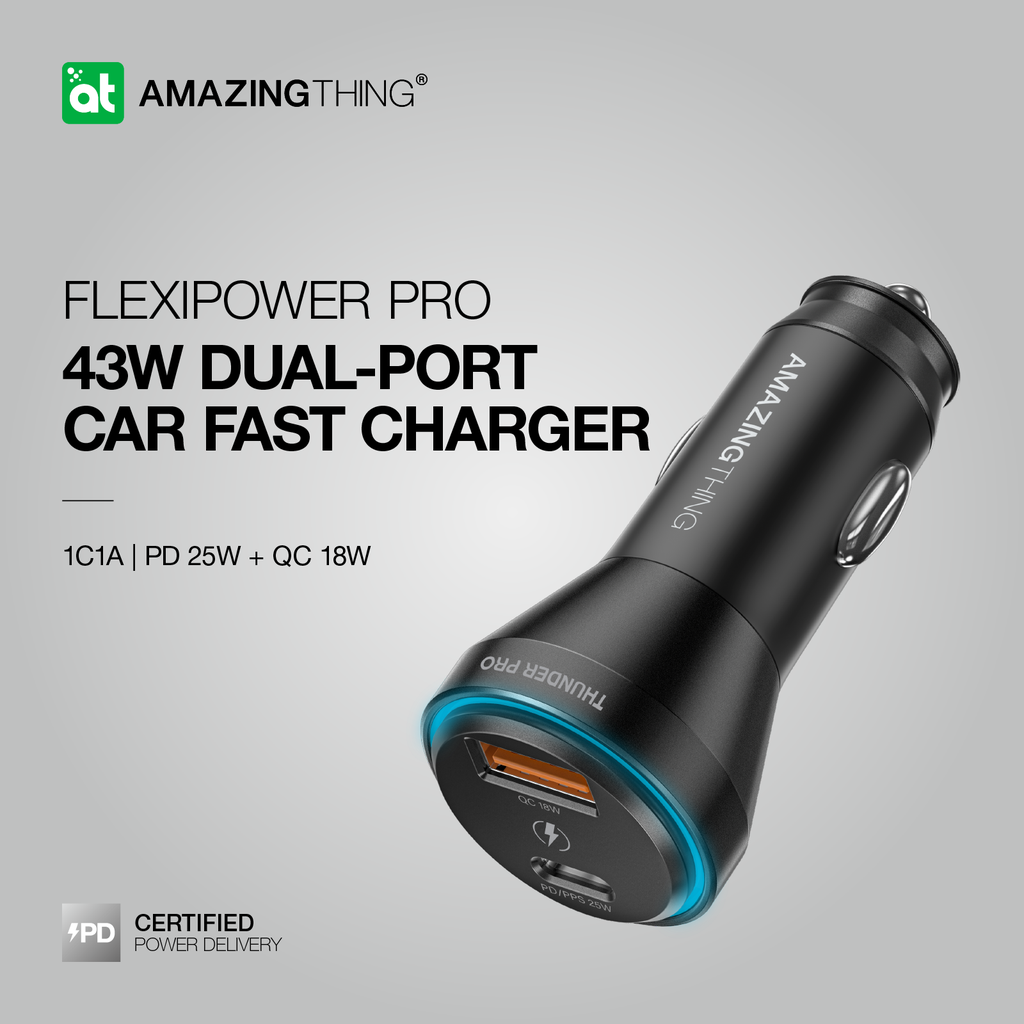 AMAZINGTHING | 17097 | FLEXI Power Pro Pd43W 2 Port Car Charger | Black