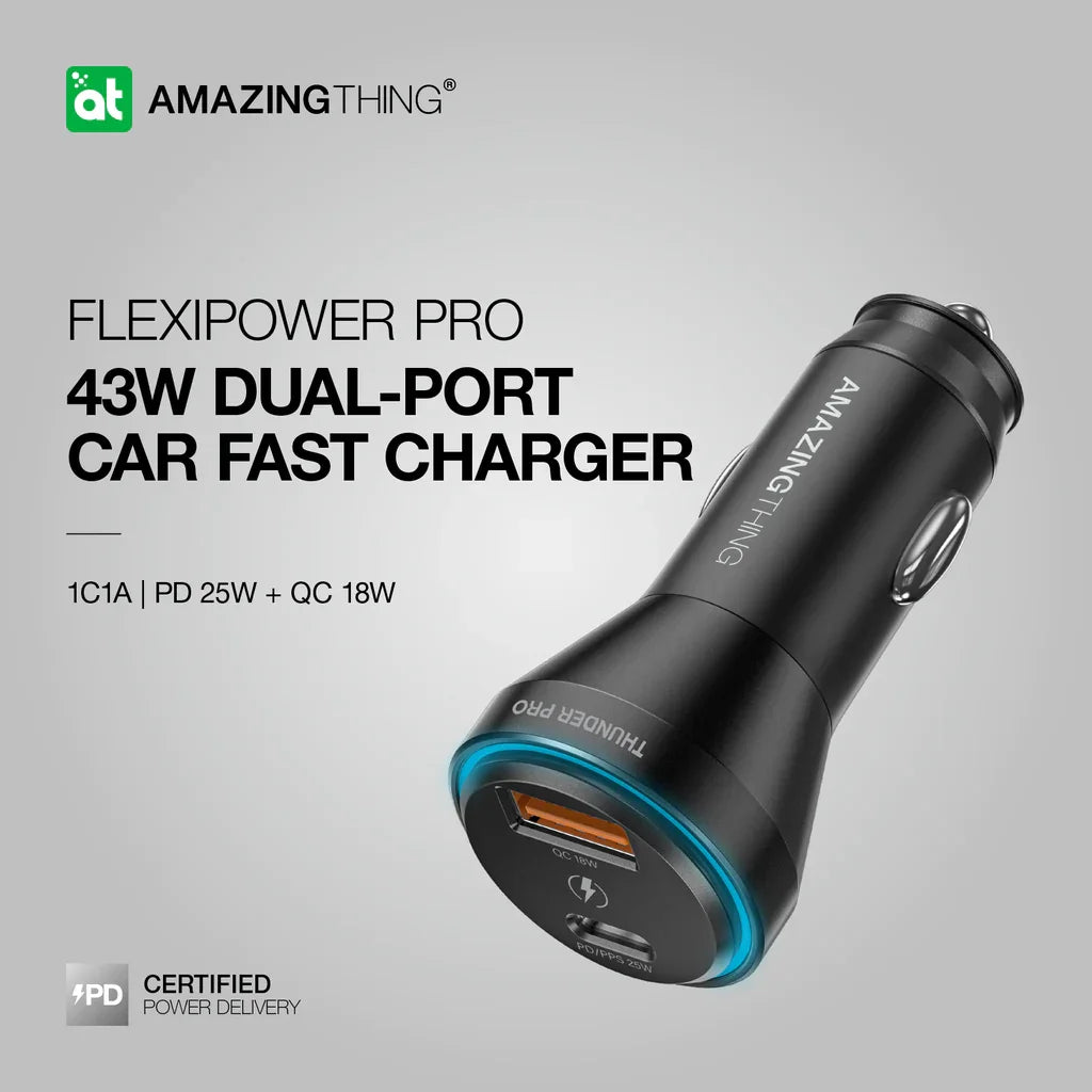 AMAZINGTHING | 17097 | FLEXI Power Pro Pd43W 2 Port Car Charger | Black