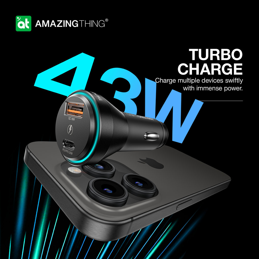 AMAZINGTHING | 17097 | FLEXI Power Pro Pd43W 2 Port Car Charger | Black