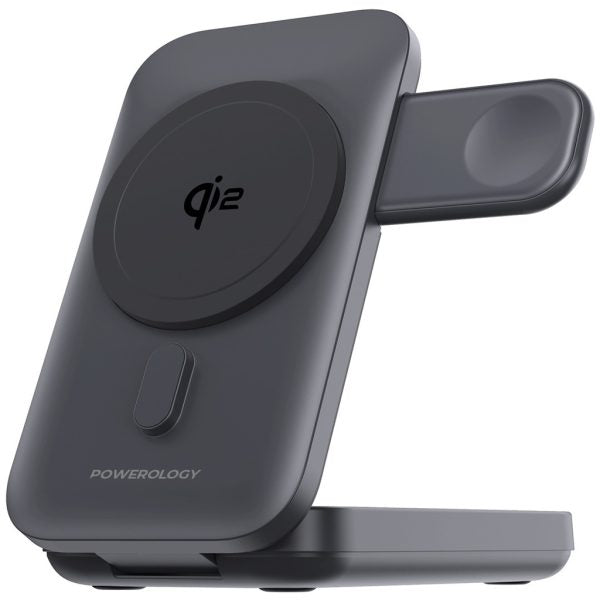 Powerology 10000mAh Qi2 - 15W iPhone 15 Magsafe Powerbank - Watch Charger Black