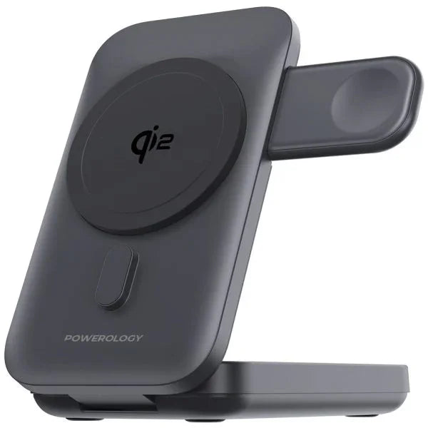 Powerology 10000mAh Qi2 - 15W iPhone 15 Magsafe Powerbank - Watch Charger Black
