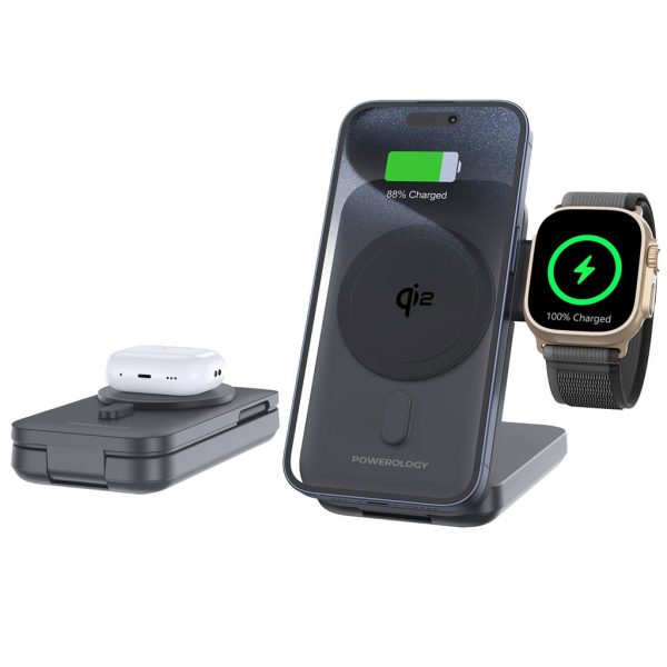 Powerology 10000mAh Qi2 - 15W iPhone 15 Magsafe Powerbank - Watch Charger Black