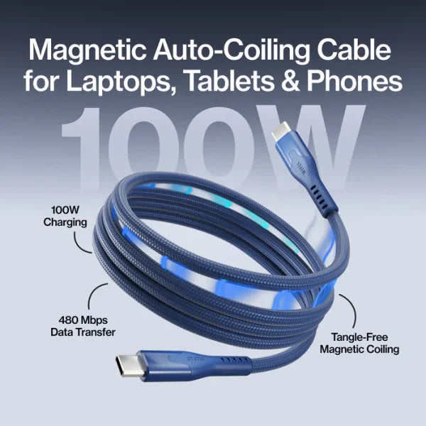 Statik | PUP-0550-3FT-CC-NVY | Statik MagStack Pro Magnetic 100w Cable USB-C to USB-C 90cm | Navy Blue