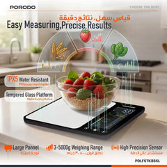 PSLFSTK86Sl | Porodo Lifestyle Kalio Smart Food Kitchen Scale | Silver