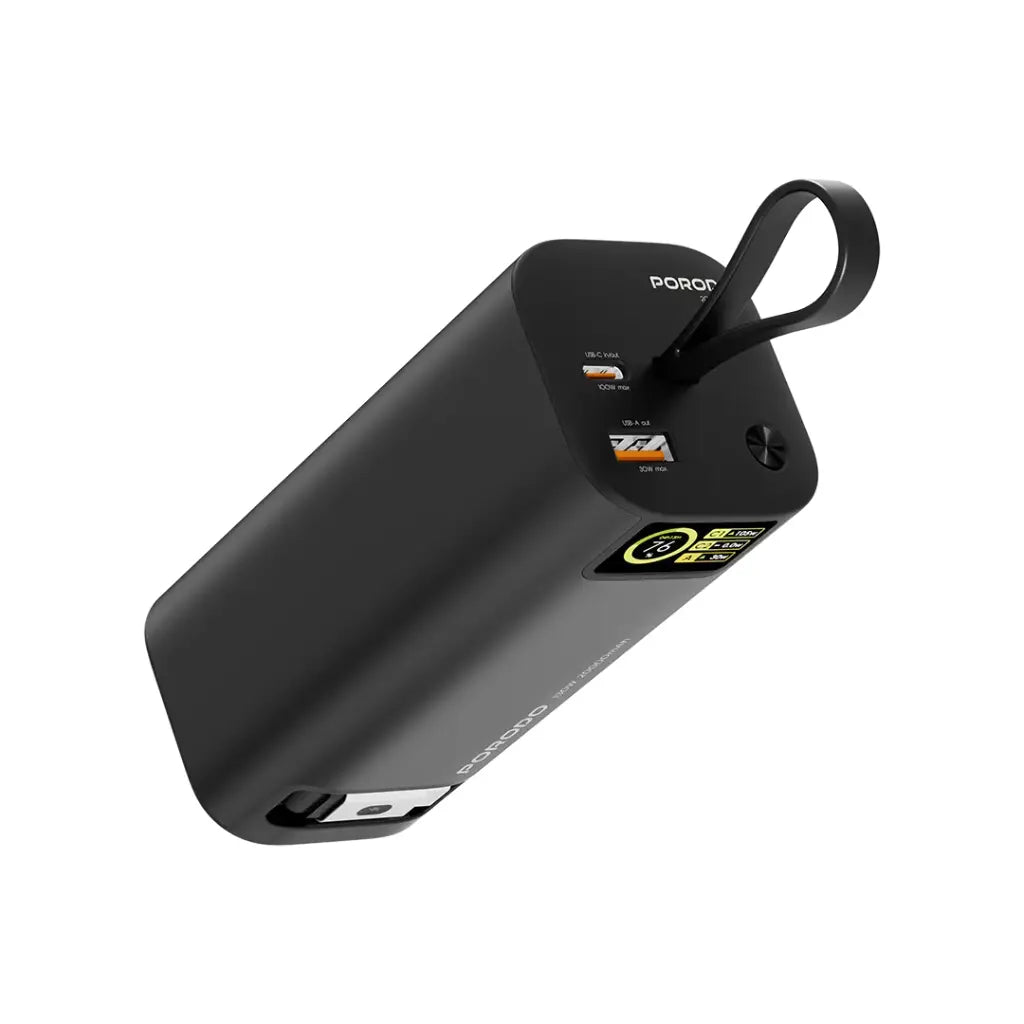 PD-PBFCH066-BK , Porodo 20000mAh 130W Power Bank 1M Retractable Type-C Cable - Black