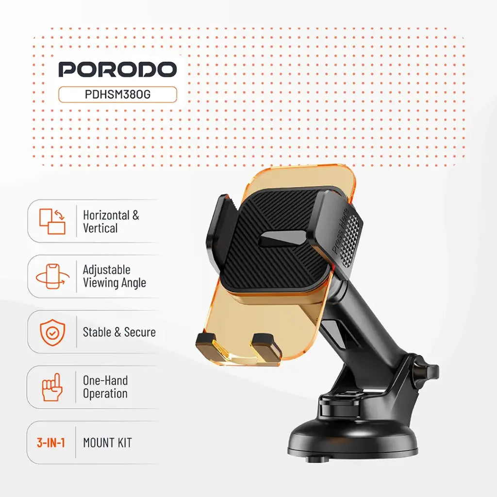 PDHSM38OG | طقم حامل هاتف متعدد الوظائف 3 في 1 من بورودو | برتقالي