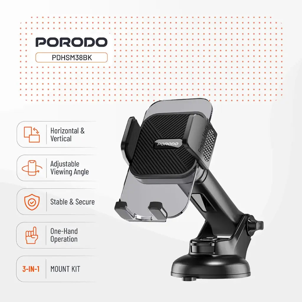 PDHSM38BK | طقم حامل هاتف متعدد الوظائف 3 في 1 من بورودو | أسود