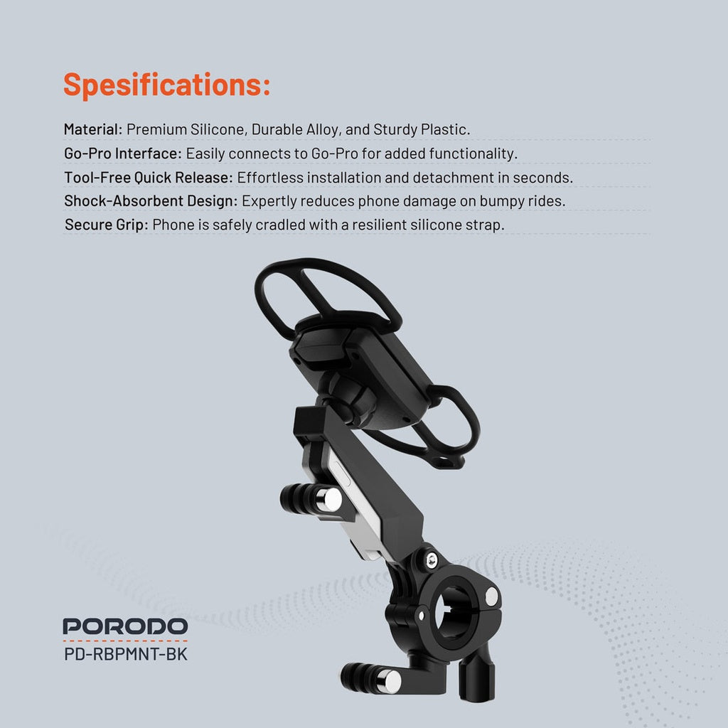 Porodo Shock-Absorption Bicycle Mount - Black  PD-RBPMNT-BK