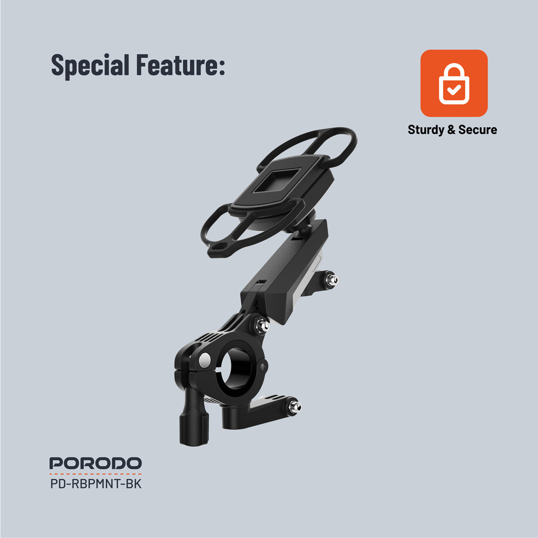 Porodo Shock-Absorption Bicycle Mount - Black  PD-RBPMNT-BK