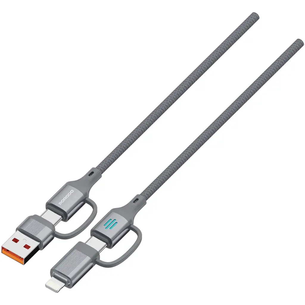 PDCDCGY | Porodo 4in1 High Speed Charging Cable 1M - Grey