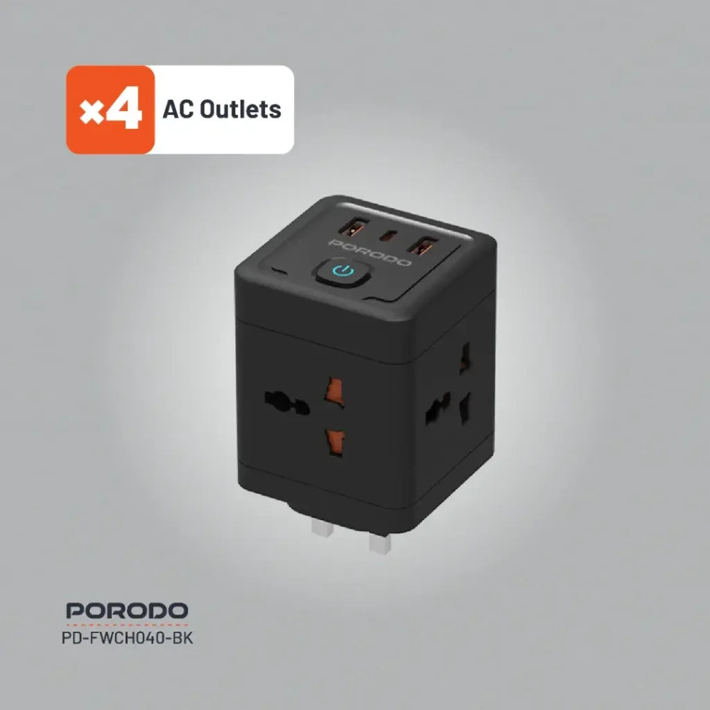 PD-FWCH040-BK , Porodo 4 AC Universal Power Block - Black