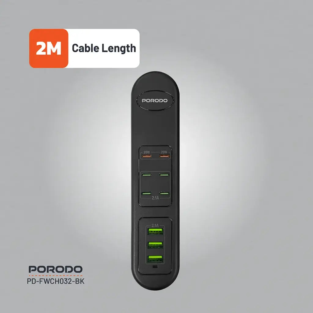 PD-FWCH032-BK , Porodo FWC032 50W Multi-Port USB Charging Hub - Black