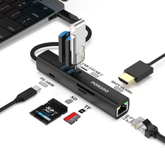 PD35038IN1 | Porodo 8-IN-1 Multi-Port USB Hub With 5Gbps Transfer Speed | Black - GulfStore.com