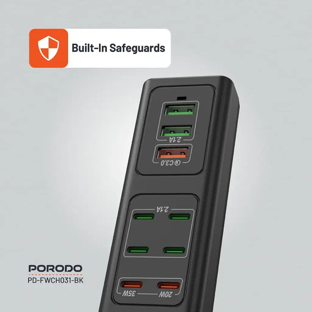 PD-FWCH031-BK , Porodo FWC031 85W Multi-Port USB Charging Hub - Black