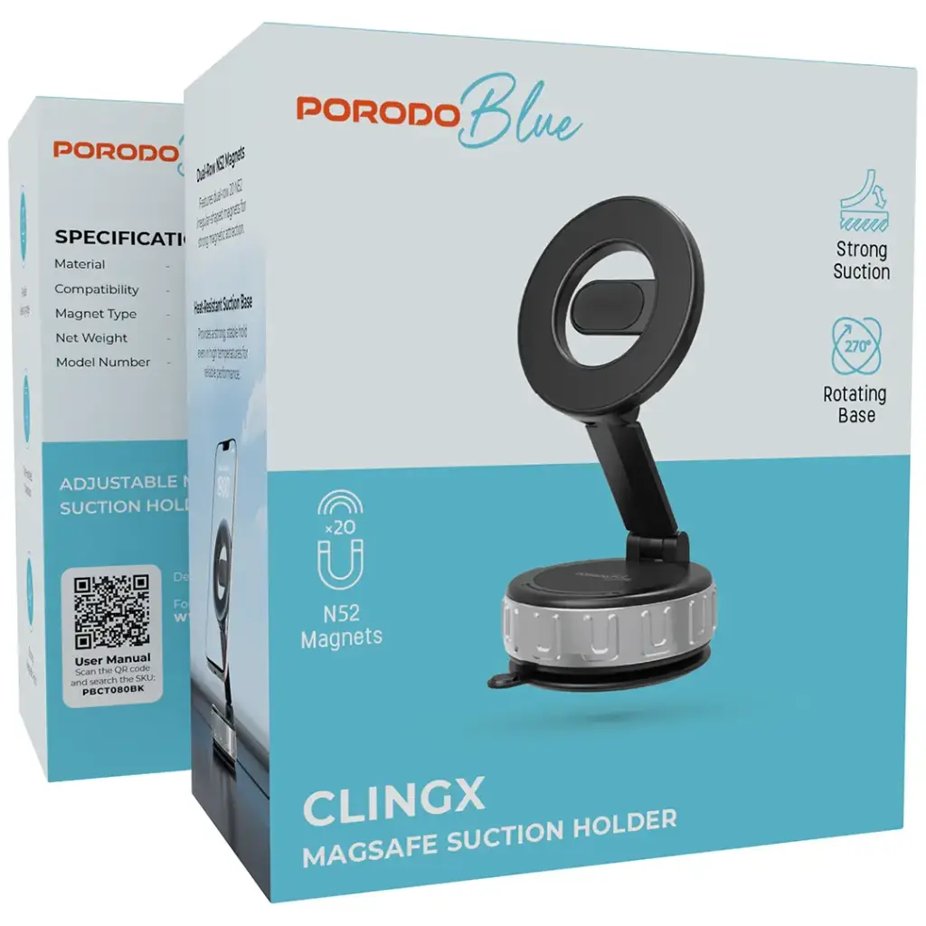 PBCT080BK | PBCT080BK | Porodo Blue Clingx Magsafe Suction Holder | Black
