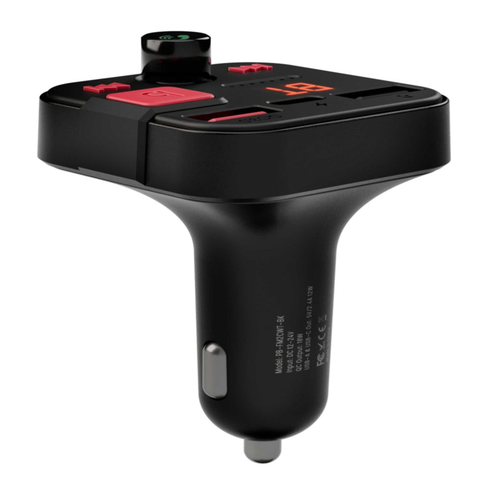 PB-FM2CWT-BK , Porodo Blue Wireless FM Transmitter with Dual QC3.0 & Type-C Port - Black