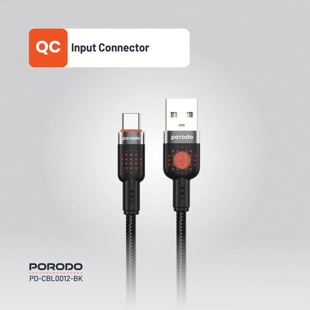 Porodo Braided Cable Usb-A To Type-C 1.2M - Black