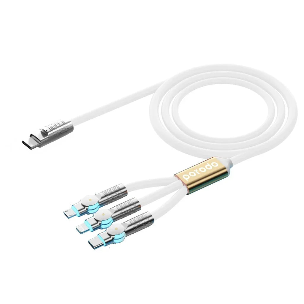 كابل شحن سريع متعدد الموصلات من Porodo (Lightning، Type-C، Micro USB) بطول 1.2 متر 