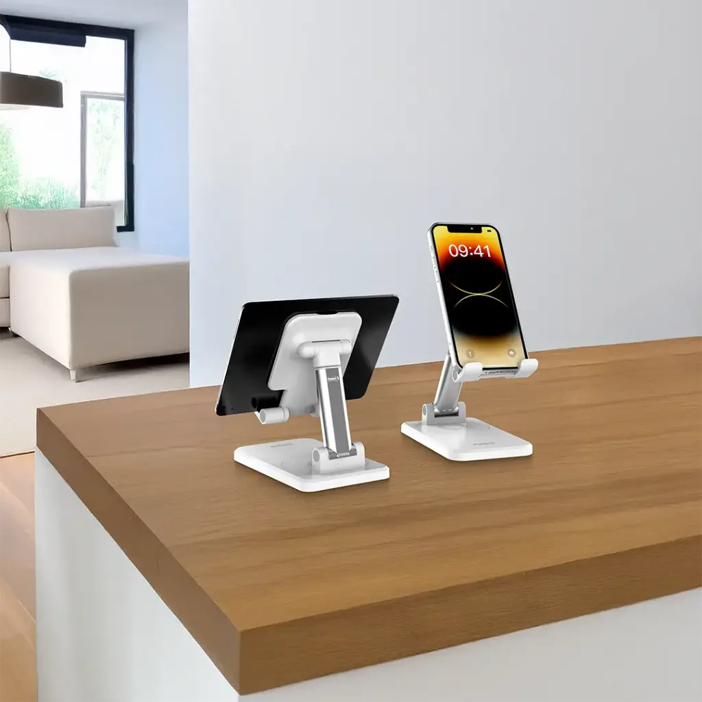 PDCCT19WH | Porodo Desktop Phone & Tablet Stand With Adjustable Telescopic | Rod-White