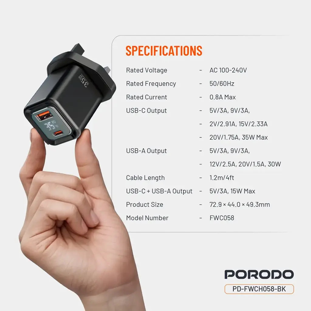 Porodo Dual-Port | Digital Display Quick Charger