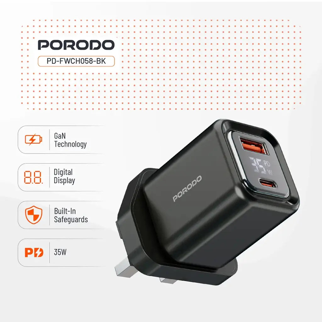 Porodo Dual-Port | Digital Display Quick Charger