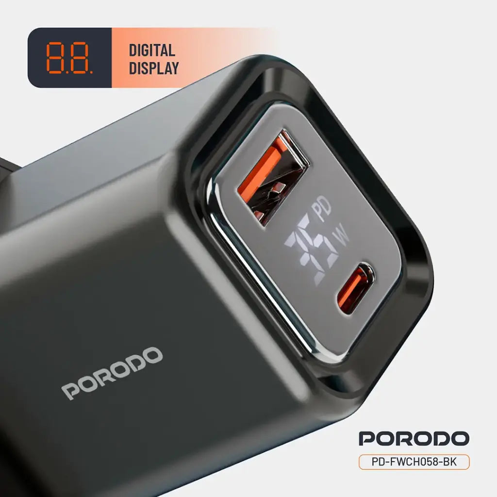 Porodo Dual-Port | Digital Display Quick Charger