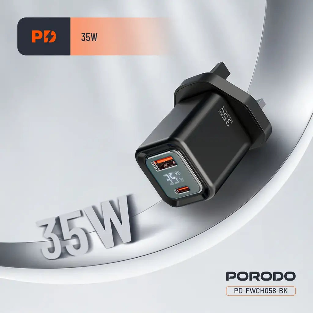 Porodo Dual-Port | Digital Display Quick Charger
