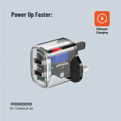 PD-T12WDAUK-BK , Porodo Dual Output Transparent Charger With 2.4A Auto ID Technology UK - Transparent - GulfStore.com