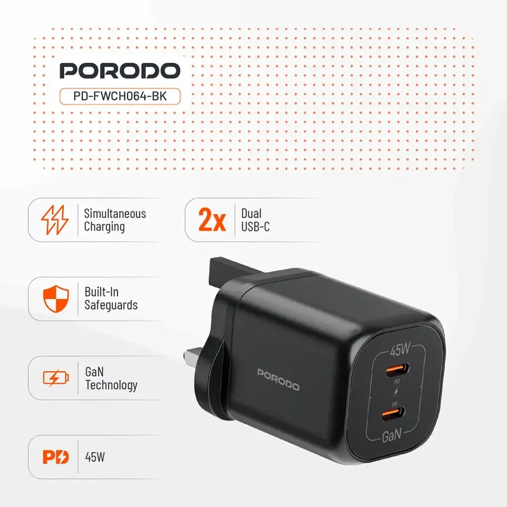 Porodo Dual USB-C Quick Charger