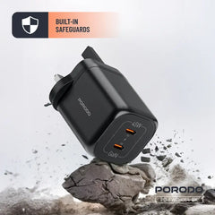 PD-FWCH064-BK | Porodo Dual USB-C Quick Charger | Black - GulfStore.com