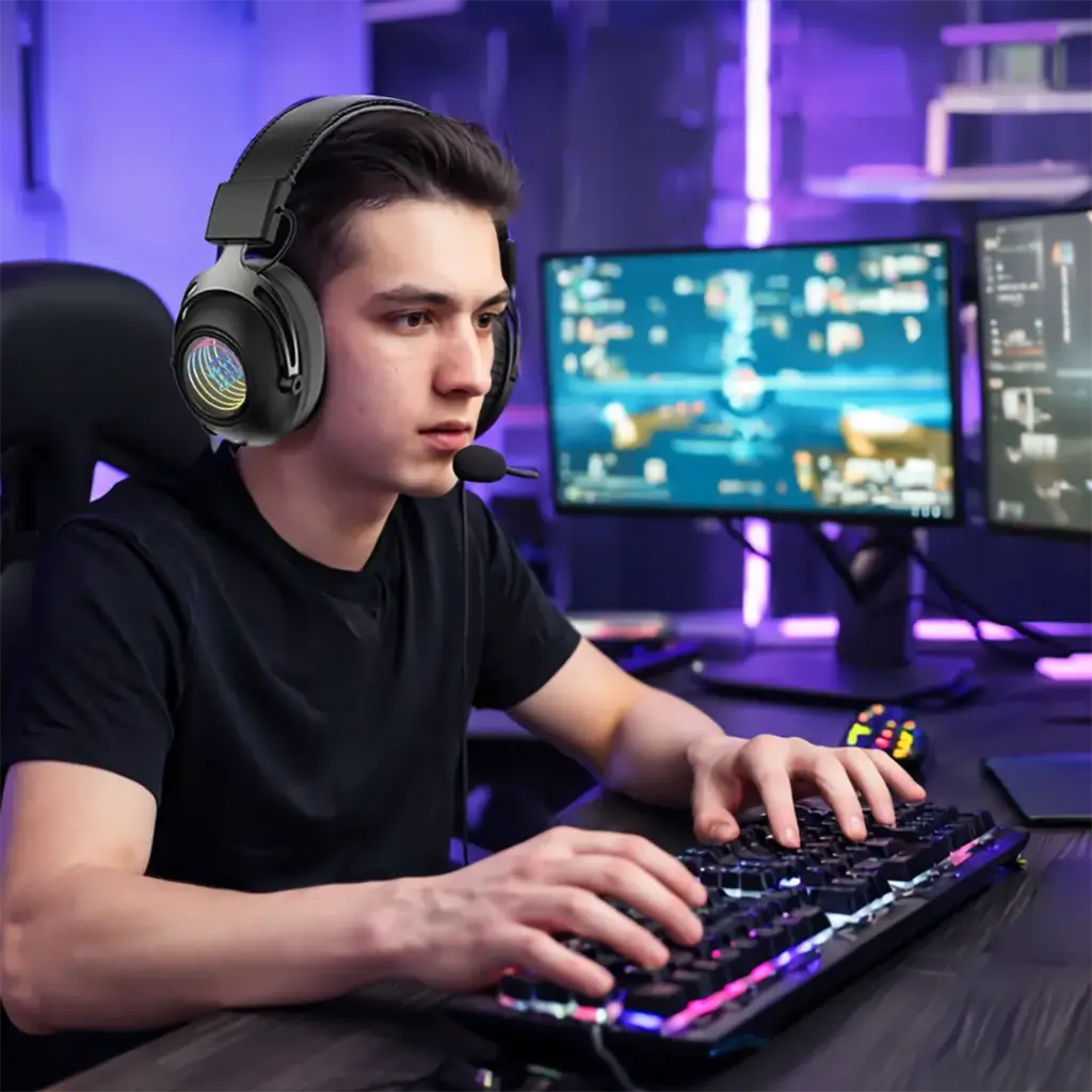 PDXSTGHS759BK| Porodo Gaming Infinity Mirror Rgb Gaming Headset With Detachable Omnidirectional Mic | Black