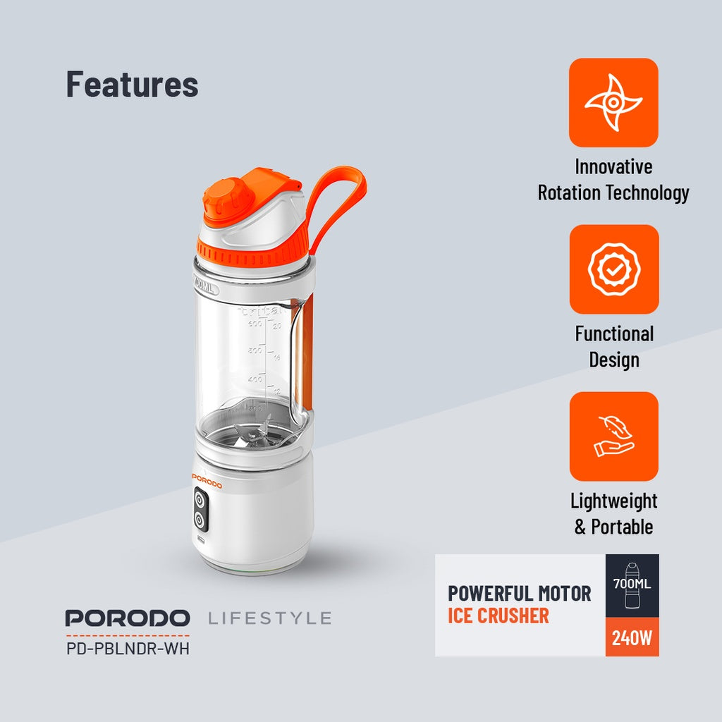 Porodo Lifestyle Dual Spin Clockwise & Reverse Portable Blender (PD-PBLNDR-WH)