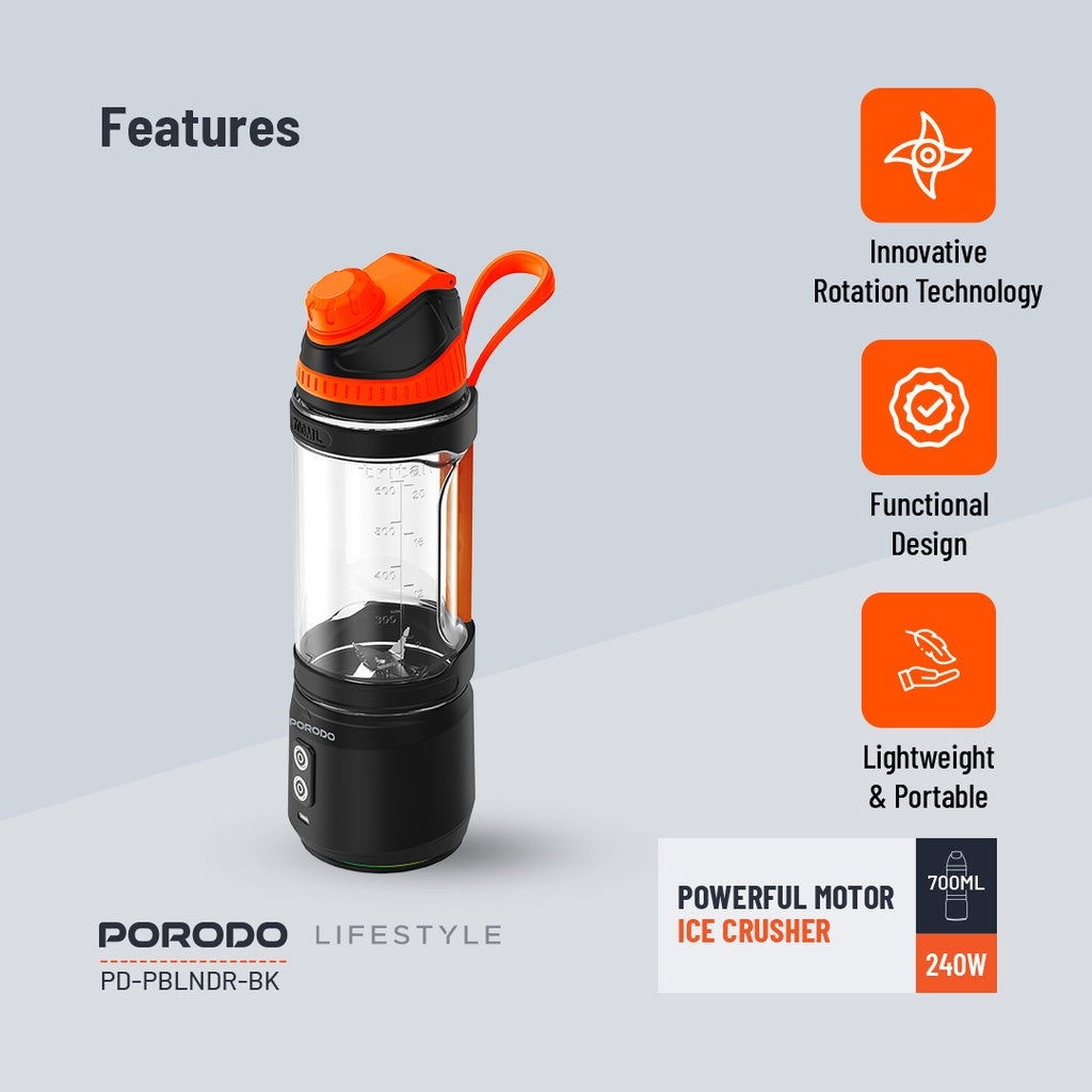 Porodo Lifestyle Dual Spin Clockwise & Reverse Portable Blender (PD-PBLNDR-BK)