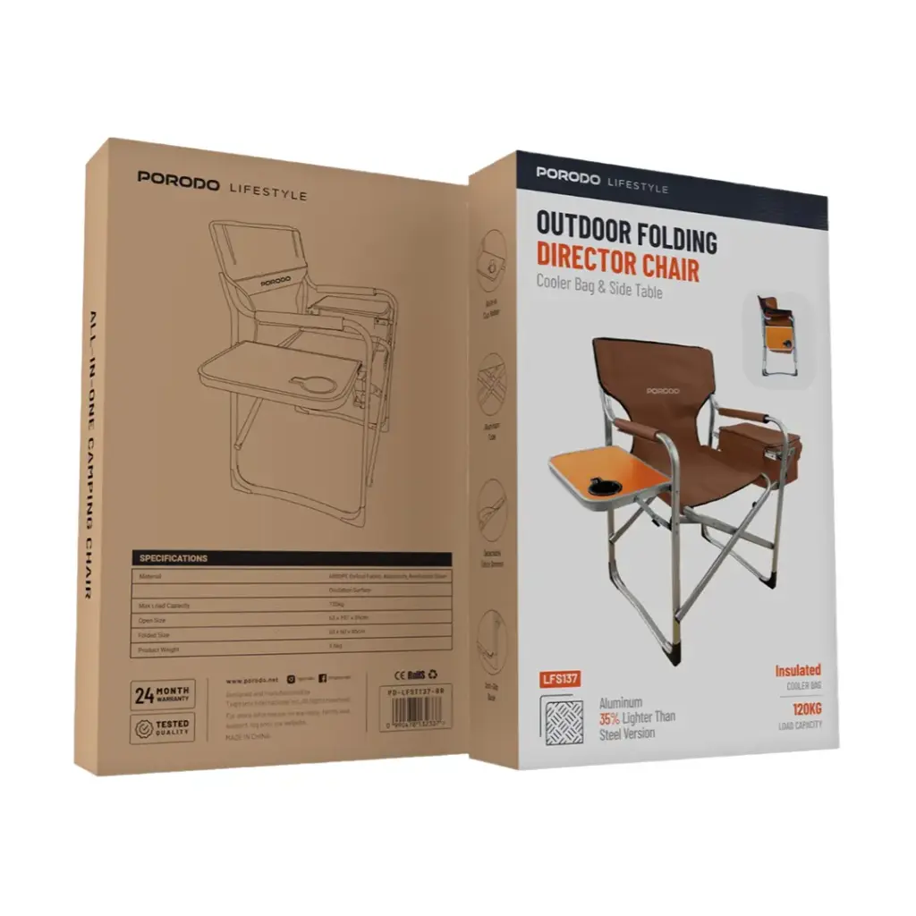 Porodo Lifestyle Outdoor Folding Director Chair - Brown ( PD-LFST137-BR)