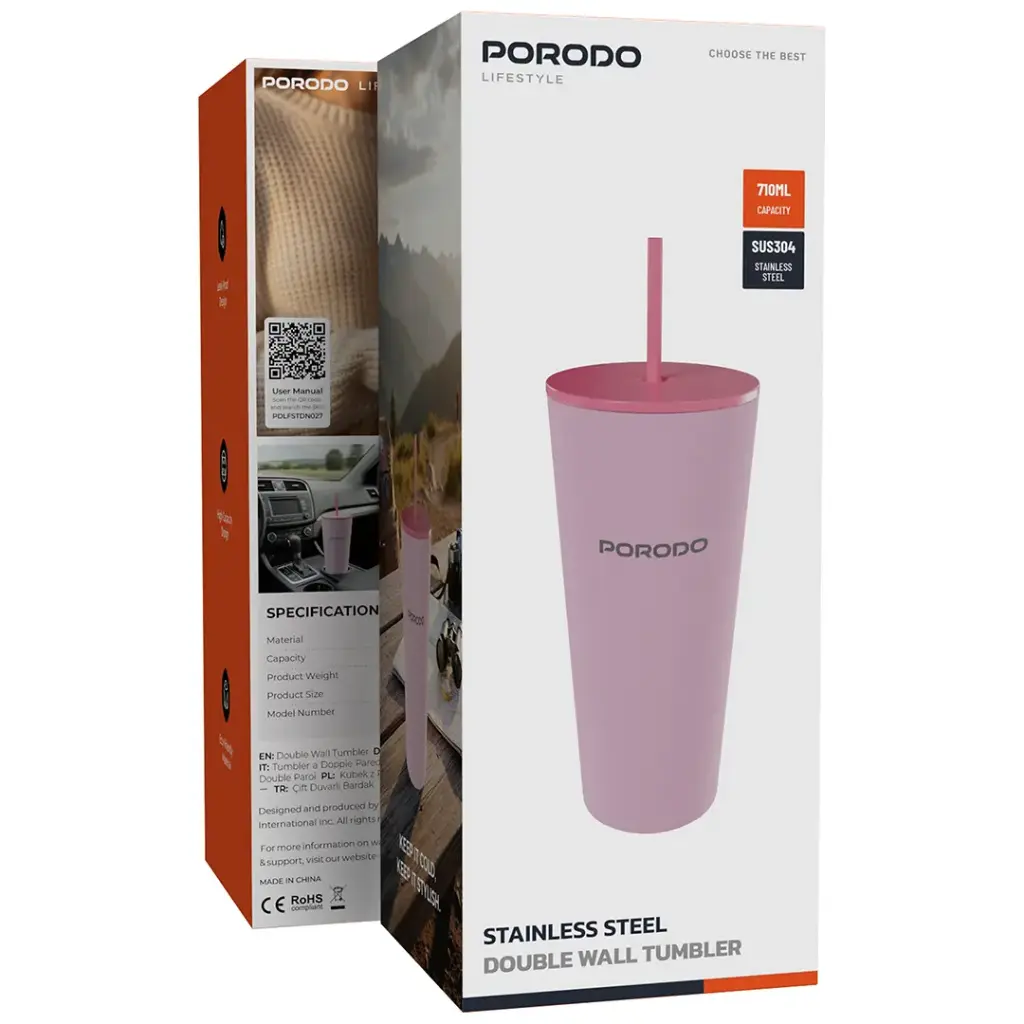 PDLFSTDN027 | Porodo Lifestyle Stainless Steel Double Wall Tumbler | Pink - GulfStore.com