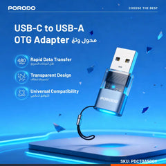 PDCTOA50GY | Porodo MINILINK Transparent OTG Adapter USB-C to USB-A | Grey