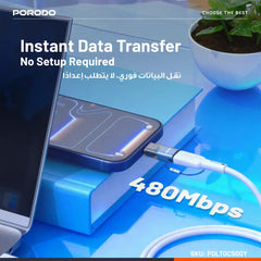PDLTOC50GY | Porodo MiniLink Transparent OTG Adapter Lightning to USB-C | Grey