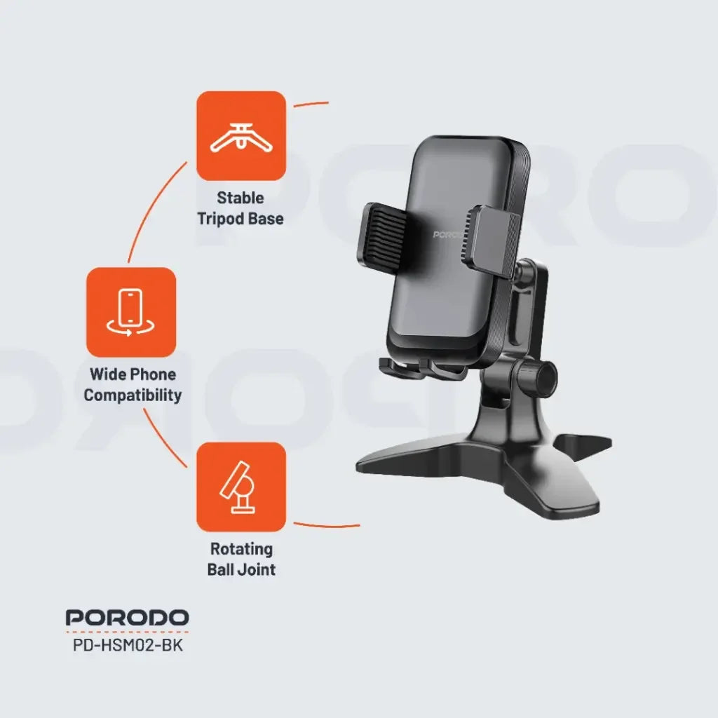 PD-HSM02-BK , Porodo Multi Angle Desk Phone Holder - Black