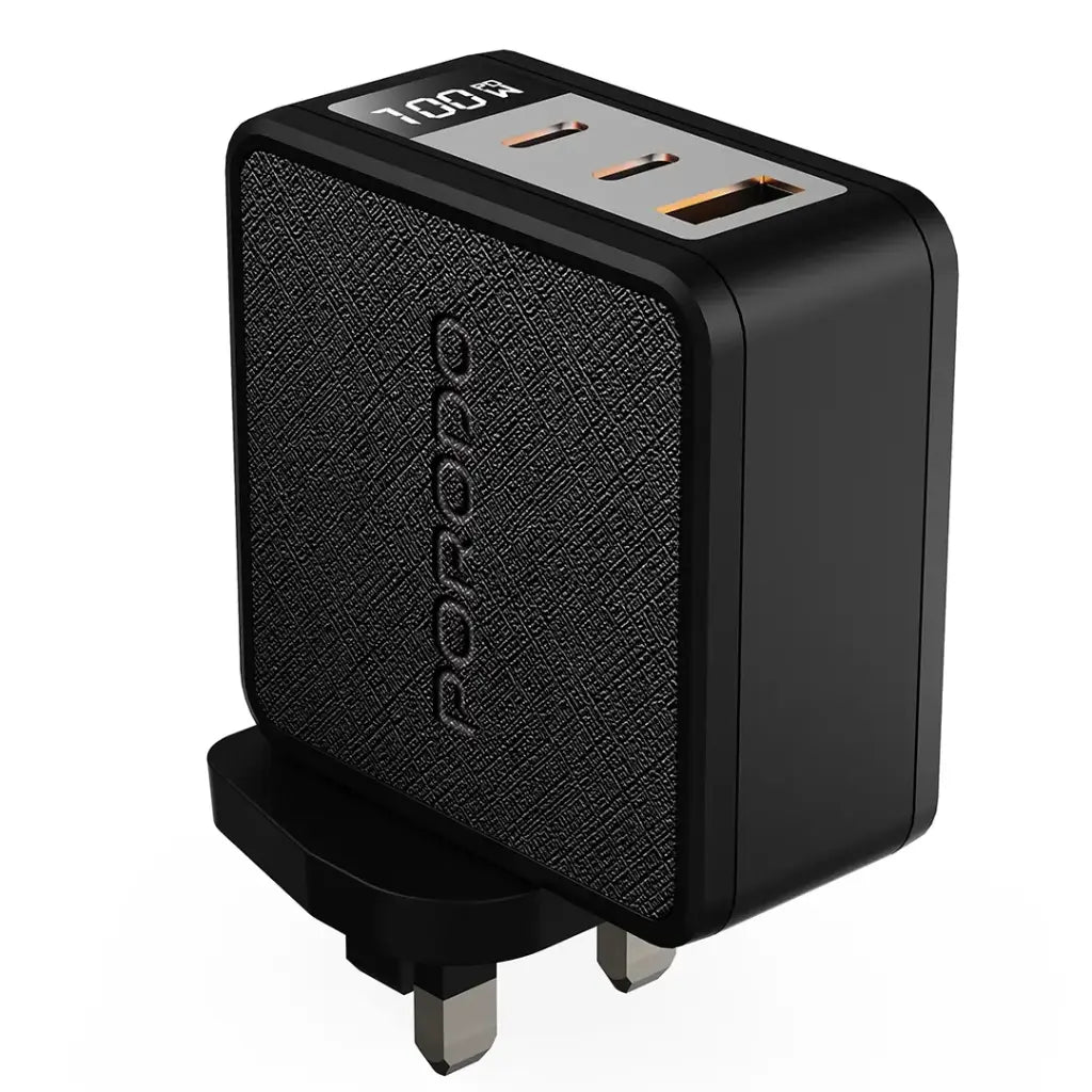 PDFWCH095BK| Porodo Quantum Gan 100W Multi-Port Charger With Digital Display | Black